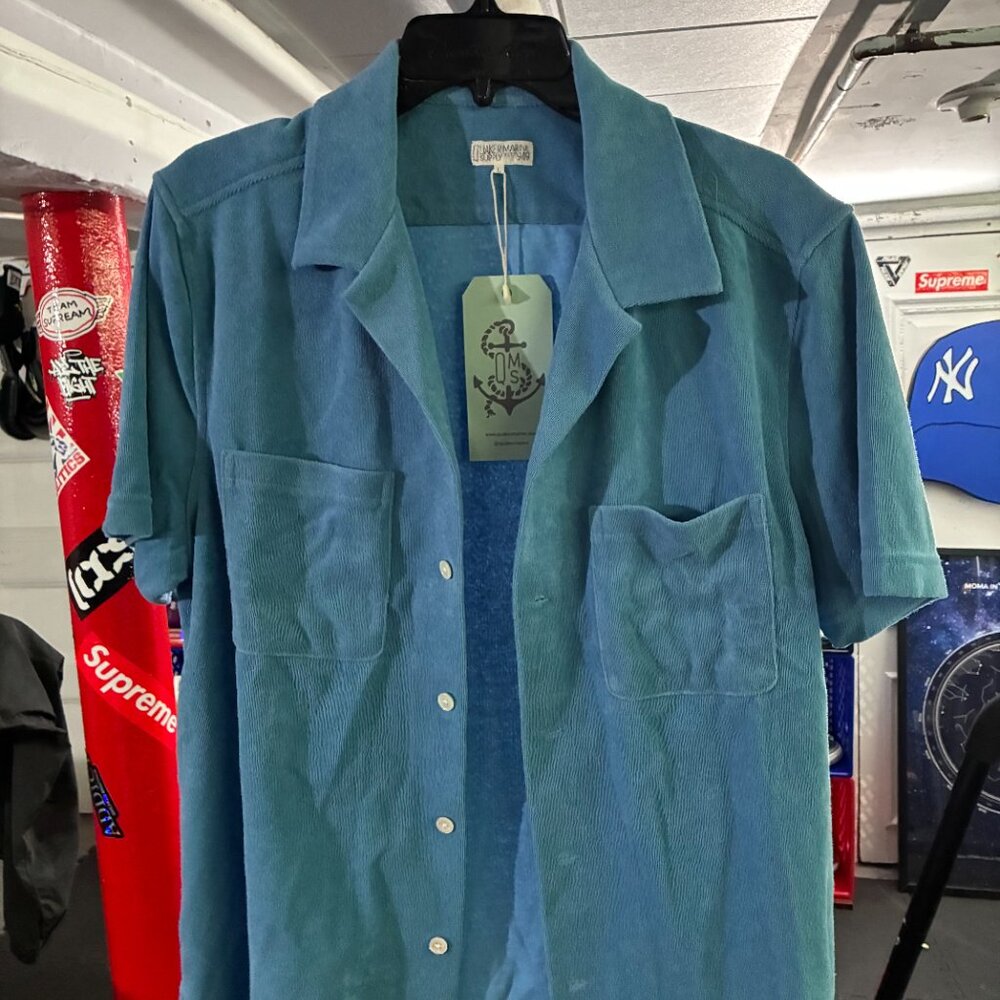 Men’s Quaker Marine Supply Ocean Blue Casual Button Down Shirt Large